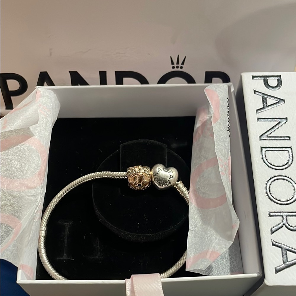 Pandora Silver Bracelet and Gold 3 Sided Charm